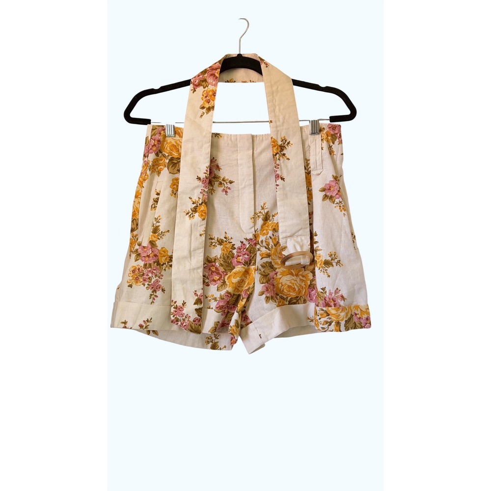 Sezane Women's Linen Shorts Paperbag Floral Belt US 8 / FR 40 - Picture 2 of 9